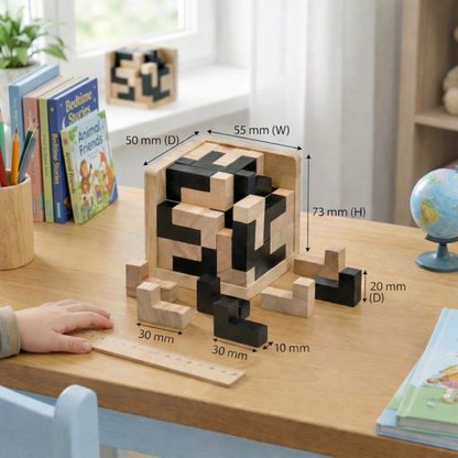 Handgemachtes 3D Holz-Würfelpuzzle – Knobel- & Lernspiel für Kinder (54 Teile)