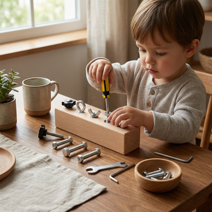Montessori Holz-Schraubspiel – Feinmotorik & Konzentrationstraining für Kinder