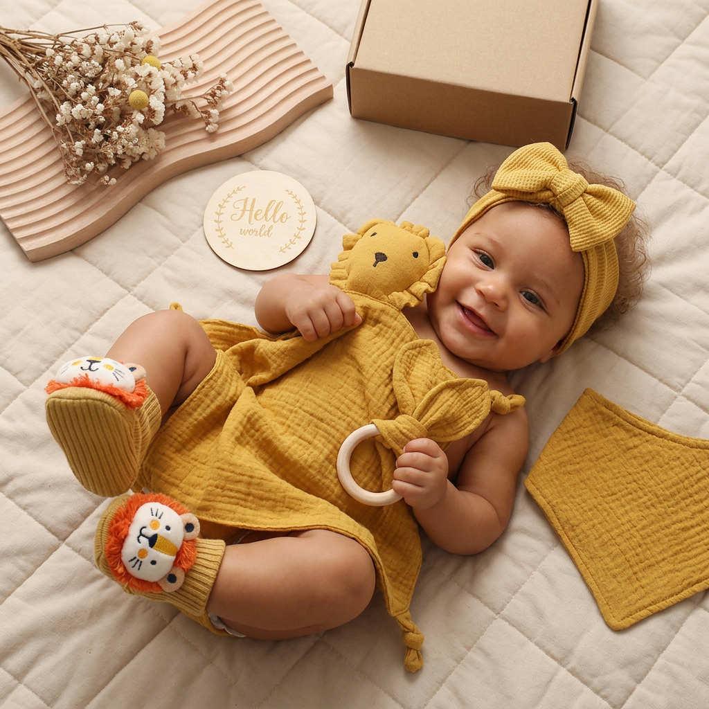 6-Teiliges Neugeborenen Geschenkbox Set  – Baby Erstausstattung