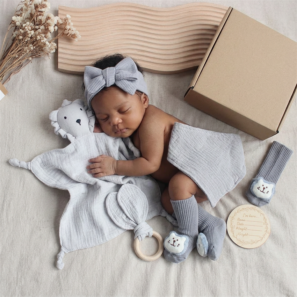 6-Teiliges Neugeborenen Geschenkbox Set  – Baby Erstausstattung
