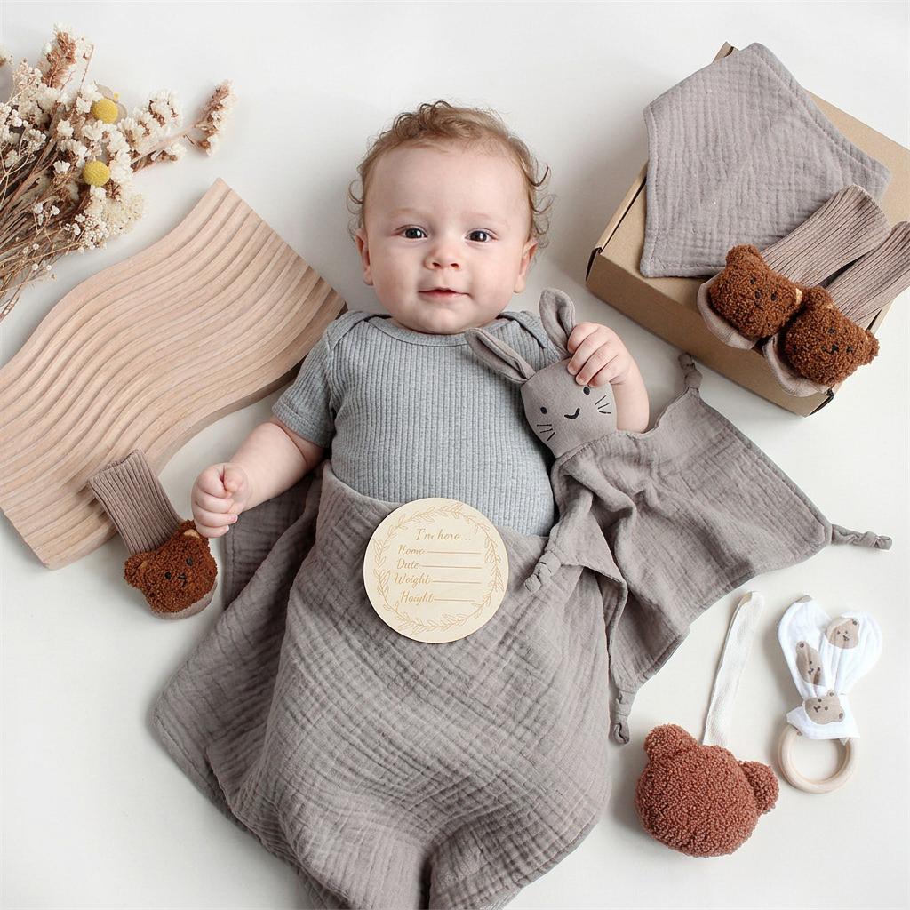 6-Teiliges Neugeborenen Geschenkbox Set  – Baby Erstausstattung
