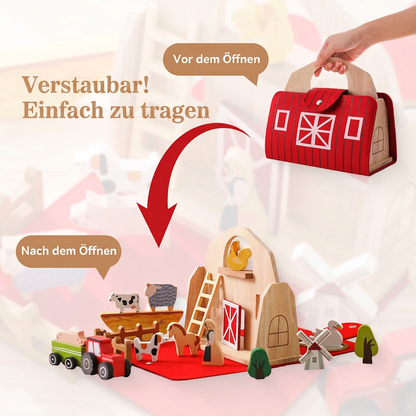 Montessori Holz & Filz Reise Farm Spielzeug - Perfekt für Unterwegs