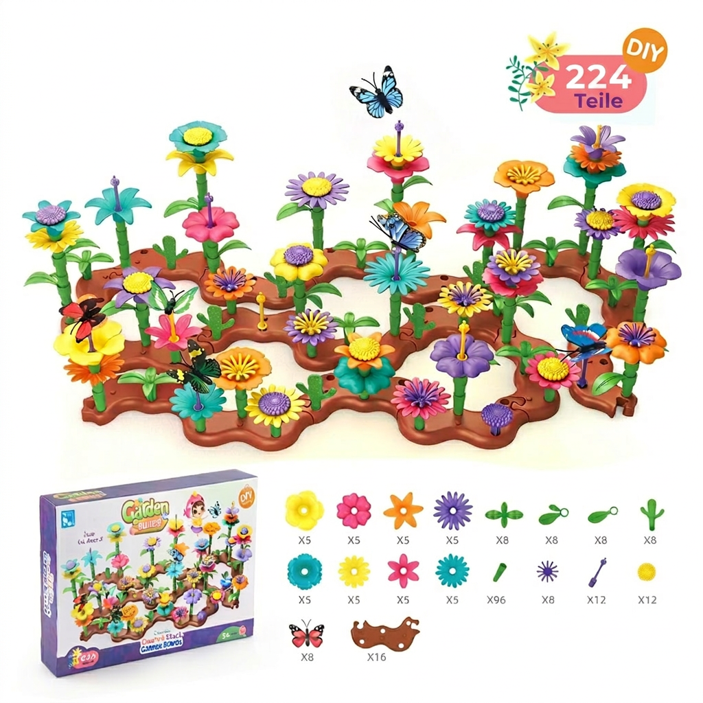 Blumen-Garten Steckspiel für Kinder – Kreatives Pflanz & Lernspielzeug für kleine Gärtnerinnen und Gärtner