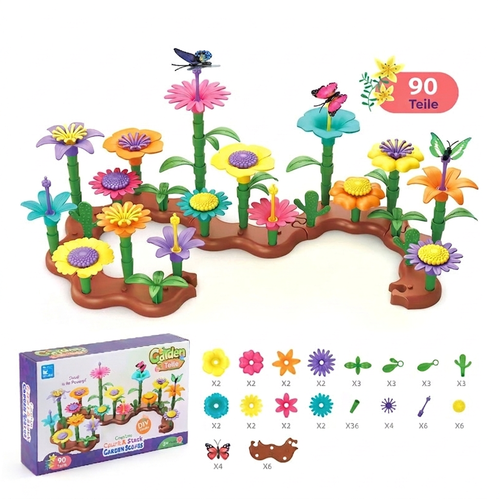 Blumen-Garten Steckspiel für Kinder – Kreatives Pflanz & Lernspielzeug für kleine Gärtnerinnen und Gärtner