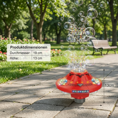 Leuchtende UFO-Seifenblasenmaschine für Kinder – Wiederaufladbarer Blasen Kreisel mit Lichteffekten