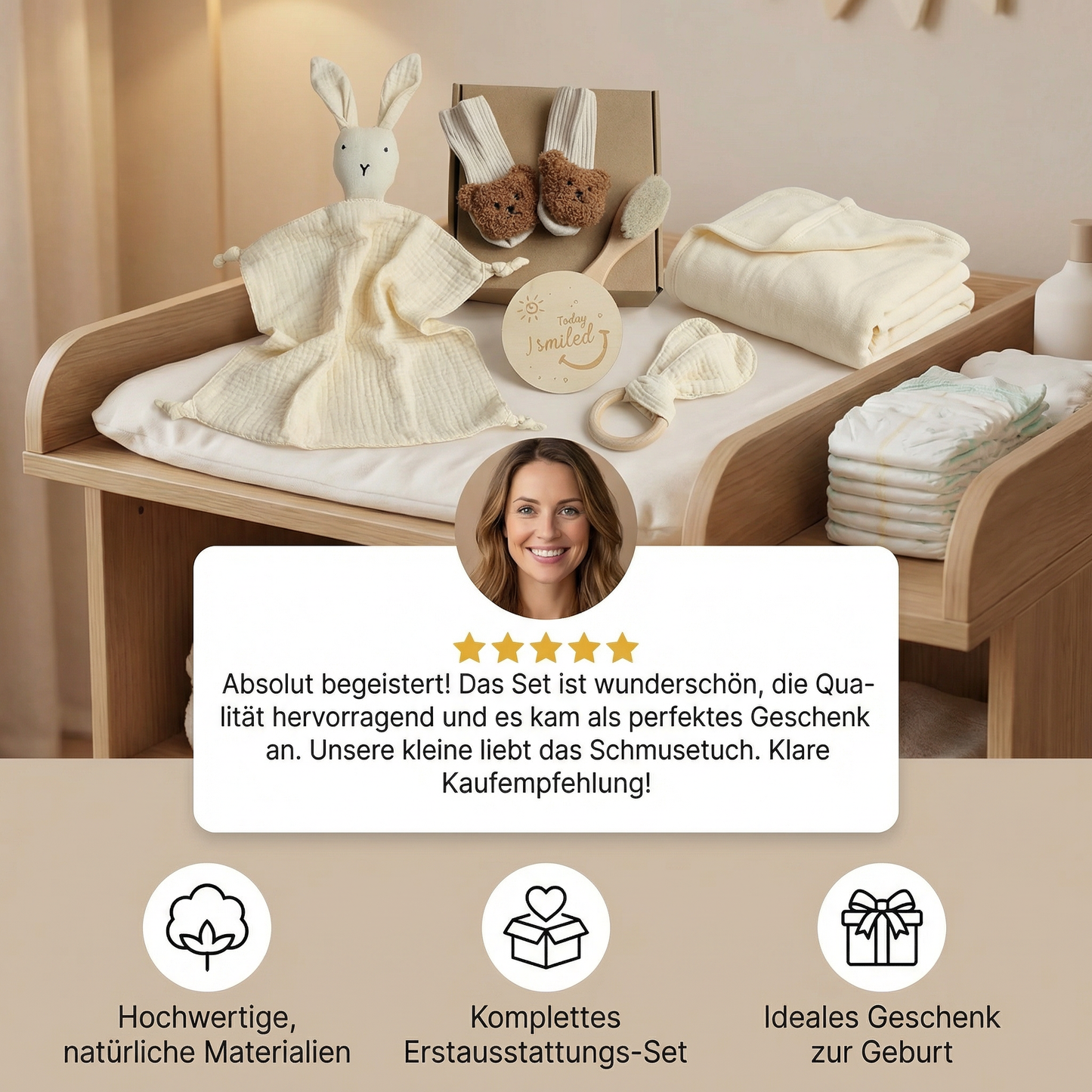 6-Teiliges Neugeborenen Geschenkbox Set  – Baby Erstausstattung