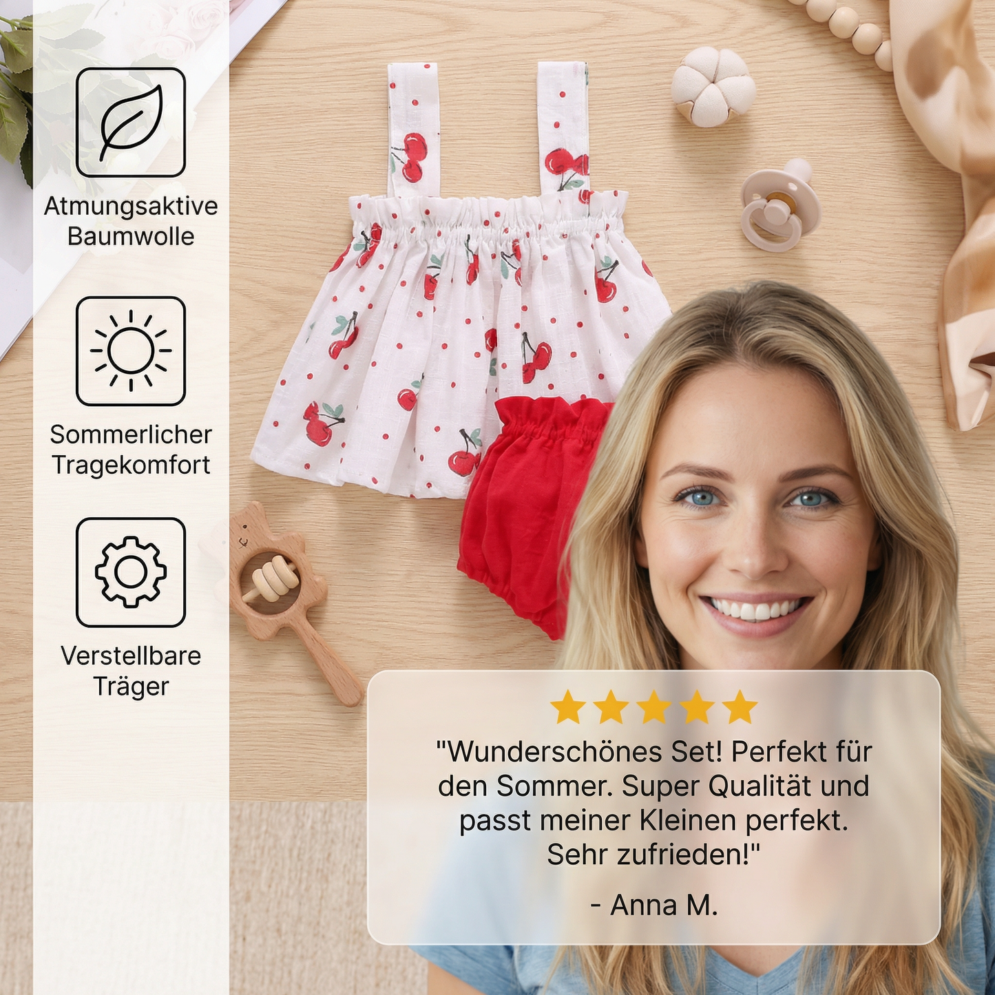 Sommerliches 2-teiliges Baby-Mädchen Set – Kariertes Trägerkleid mit passendem Höschen