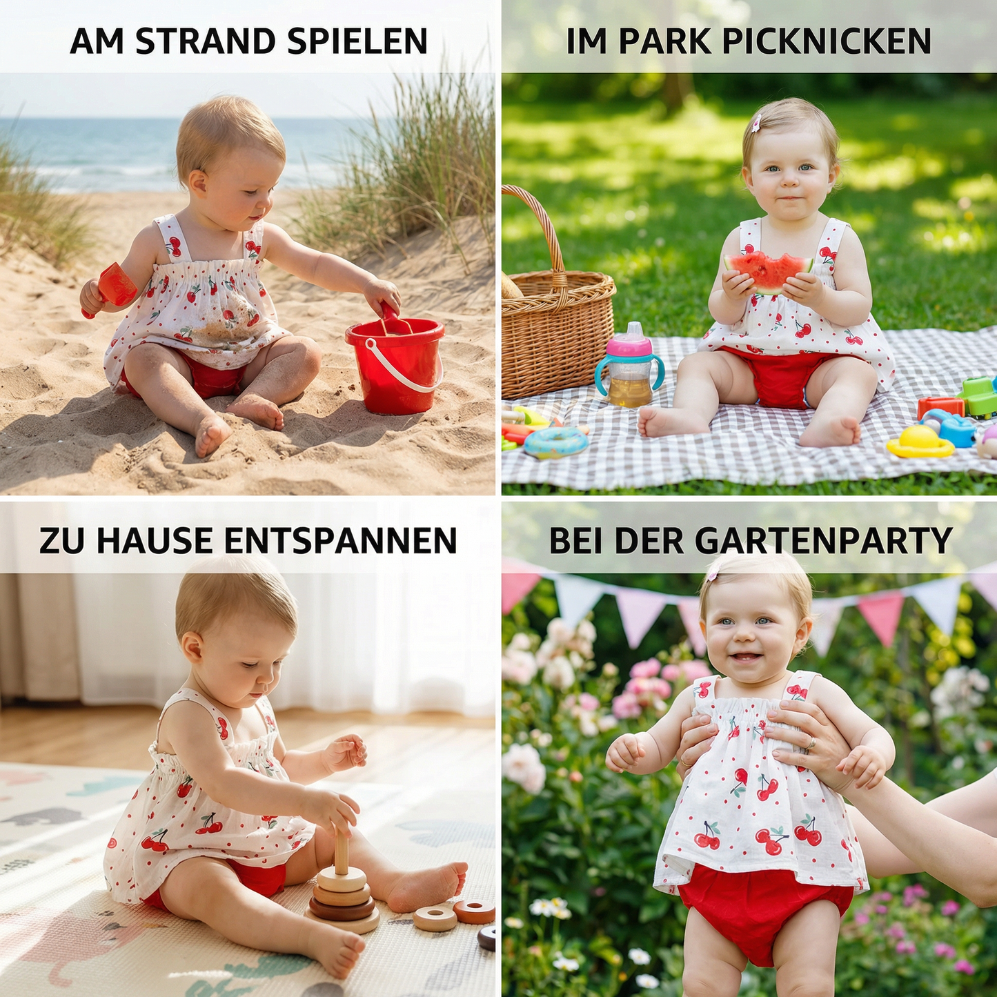 Sommerliches 2-teiliges Baby-Mädchen Set – Kariertes Trägerkleid mit passendem Höschen