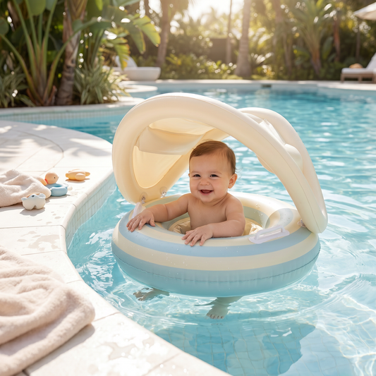 Aufblasbarer Retro Lollipop Baby-Schwimmring mit abnehmbaren Sonnendach – Sicherer Sitz von 6–36 Monaten