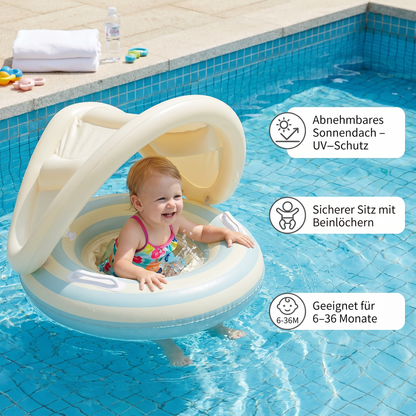 Aufblasbarer Retro Lollipop Baby-Schwimmring mit abnehmbaren Sonnendach – Sicherer Sitz von 6–36 Monaten