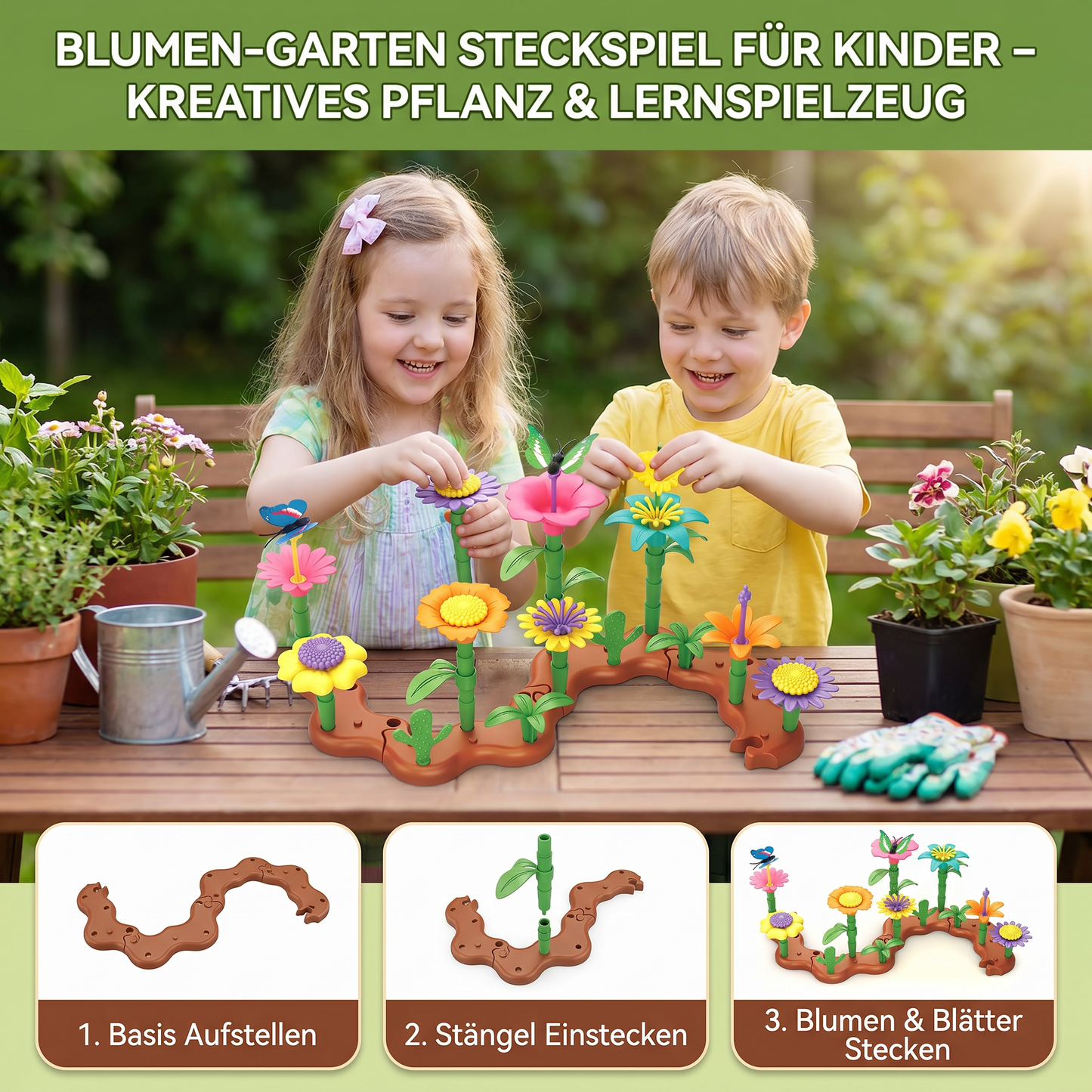 Blumen-Garten Steckspiel für Kinder – Kreatives Pflanz & Lernspielzeug für kleine Gärtnerinnen und Gärtner