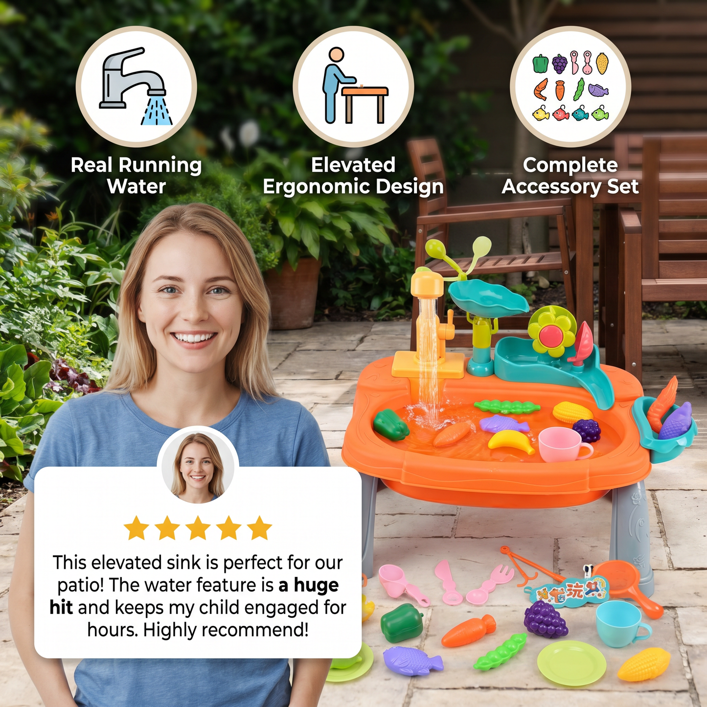 Ergonomisch Erhöhte Kinder-Spielküche mit elektrischer Wasserfunktion