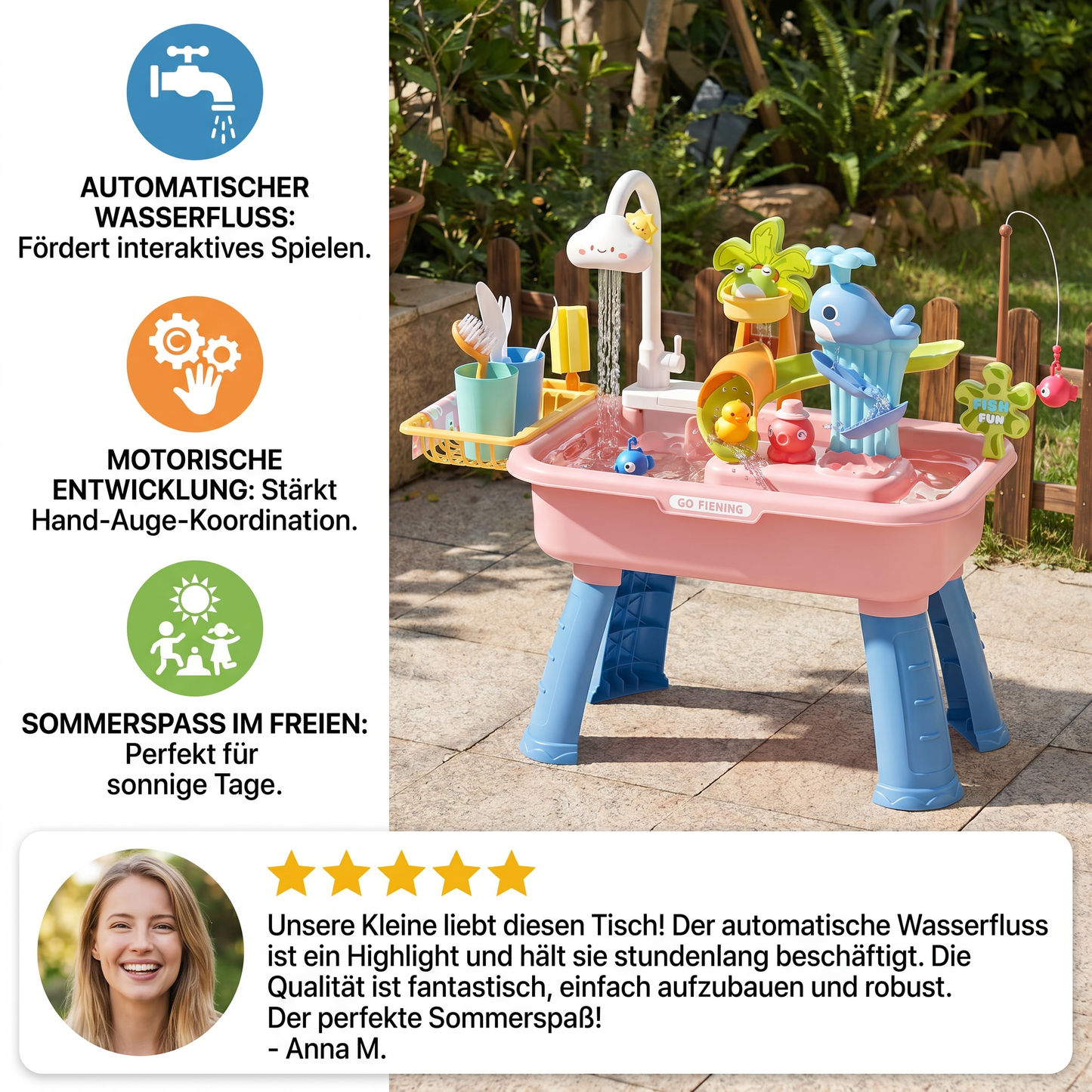 Sommer Wasser-Spieltisch mit automatischem Wasserfluss – Interaktives Spielset für Kinder