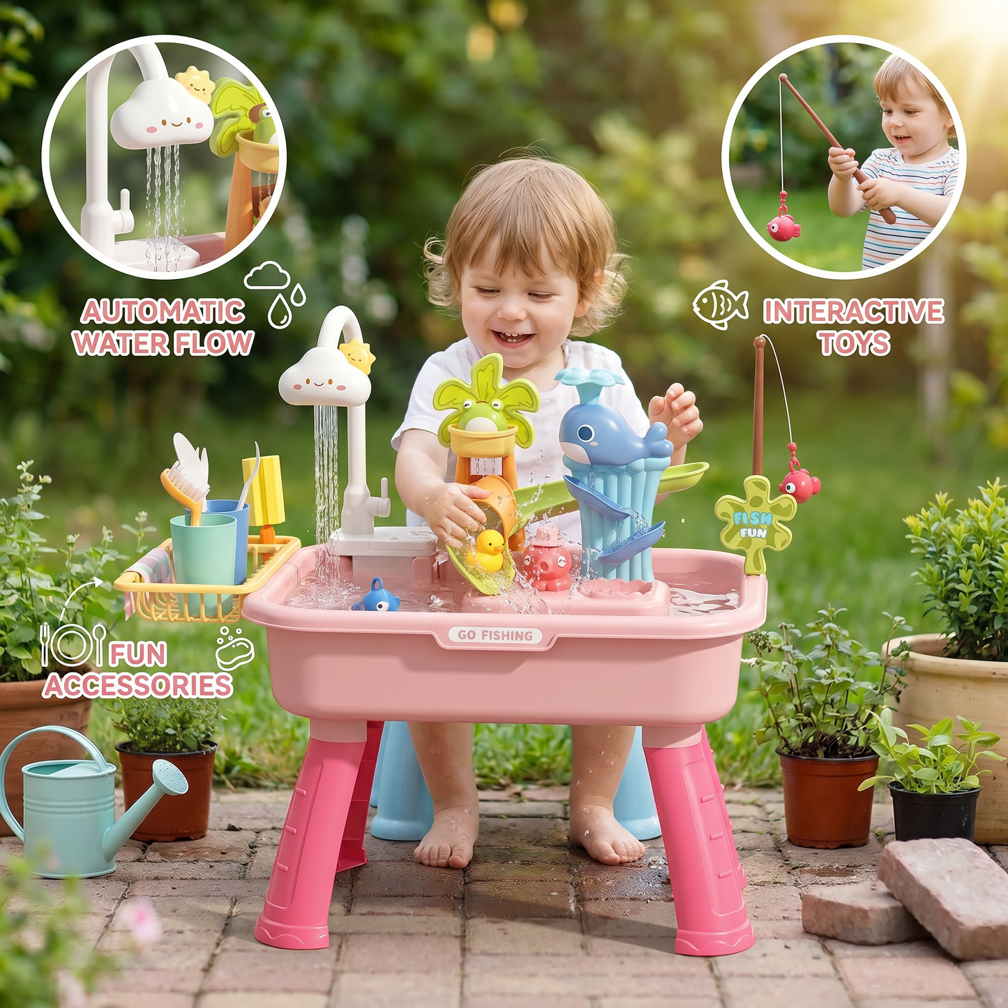 Sommer Wasser-Spieltisch mit automatischem Wasserfluss – Interaktives Spielset für Kinder