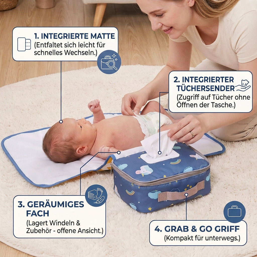 3-in-1 Kinderwagen-Organizer – Wasserdichte Wickeltasche mit isolierten Fächern