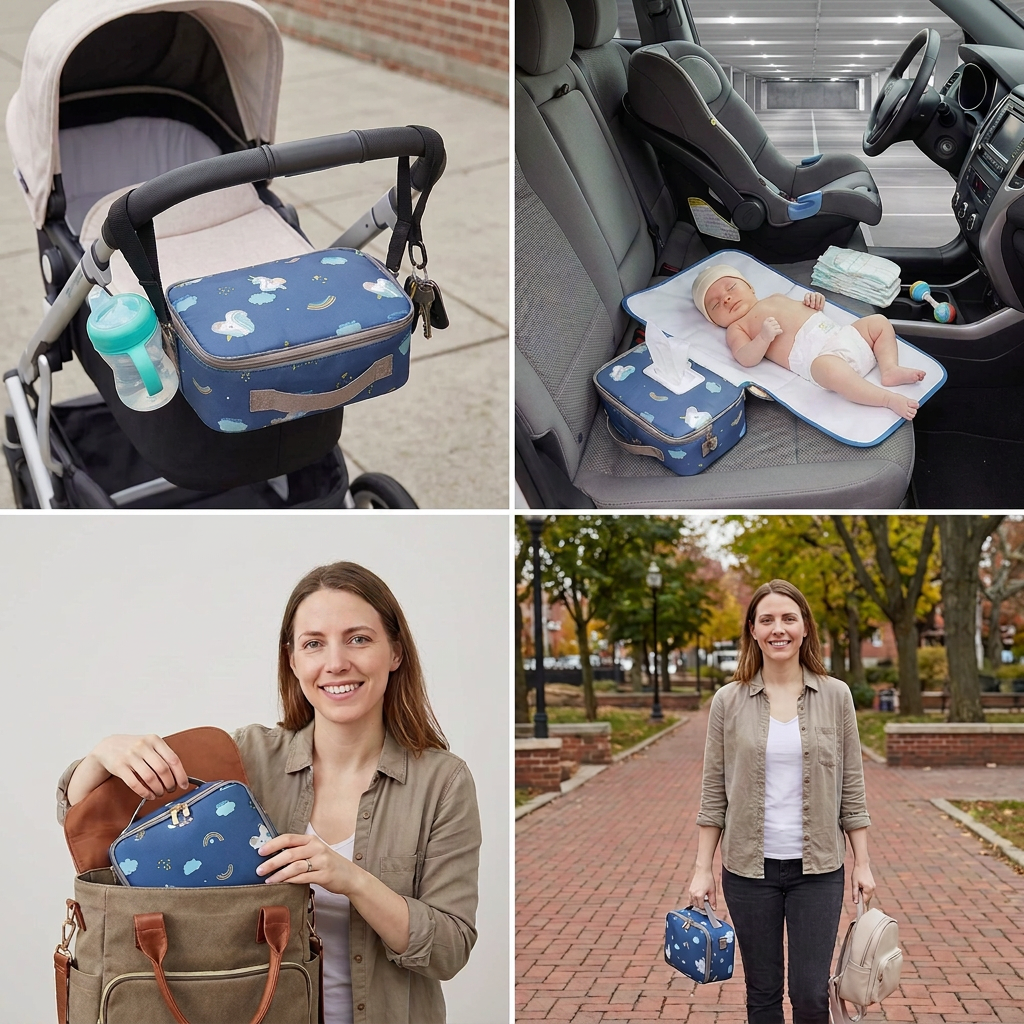 3-in-1 Kinderwagen-Organizer – Wasserdichte Wickeltasche mit isolierten Fächern