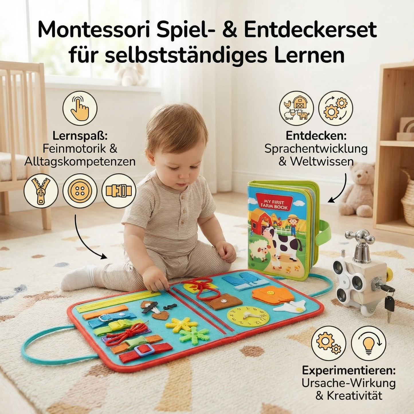 3-Teiliges Montessori Spiel- & Entdeckerset für selbstständiges Lernen