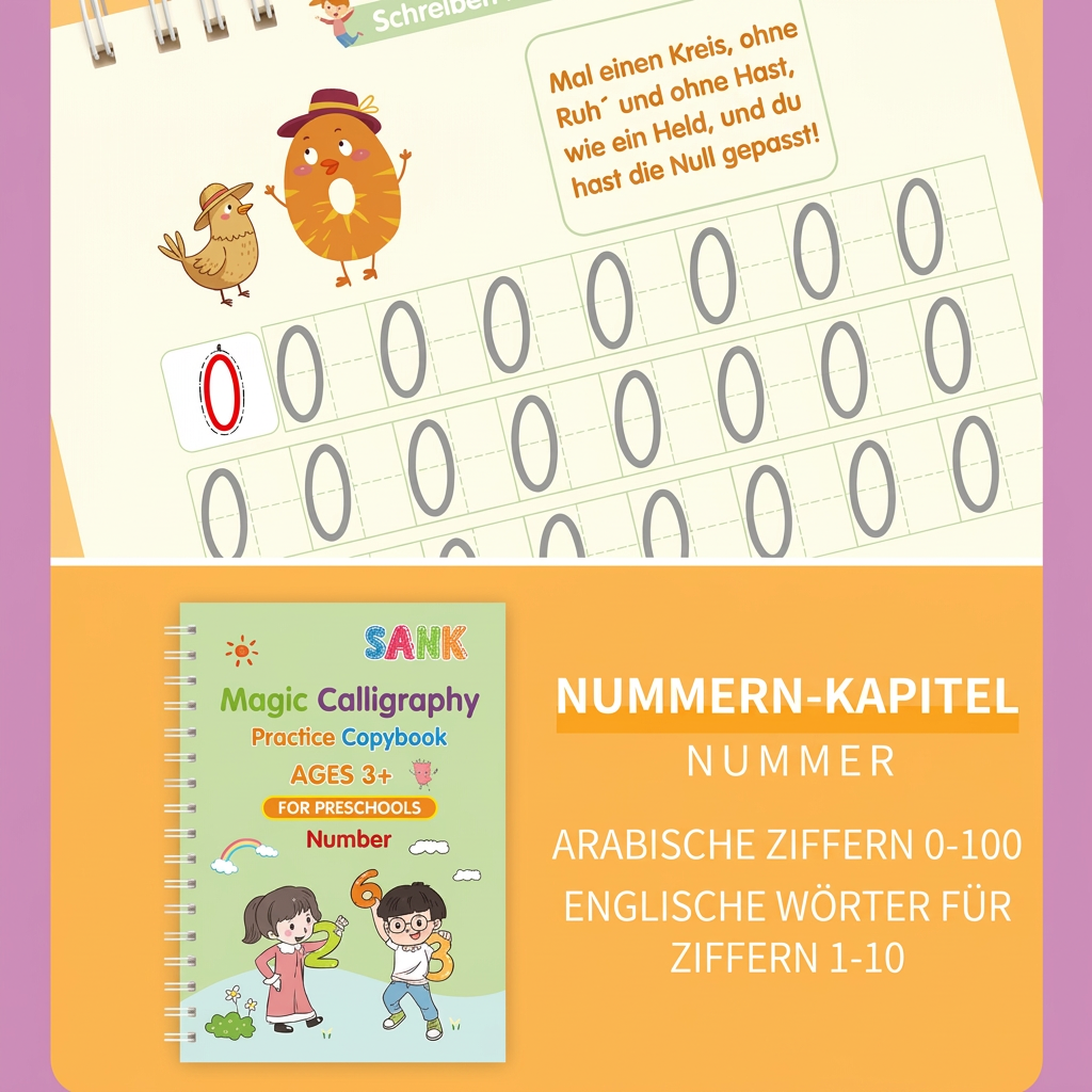 Magisches wiederverwendbares Schreibübungsheft-Set mit Rillen & verschwindender Tinte