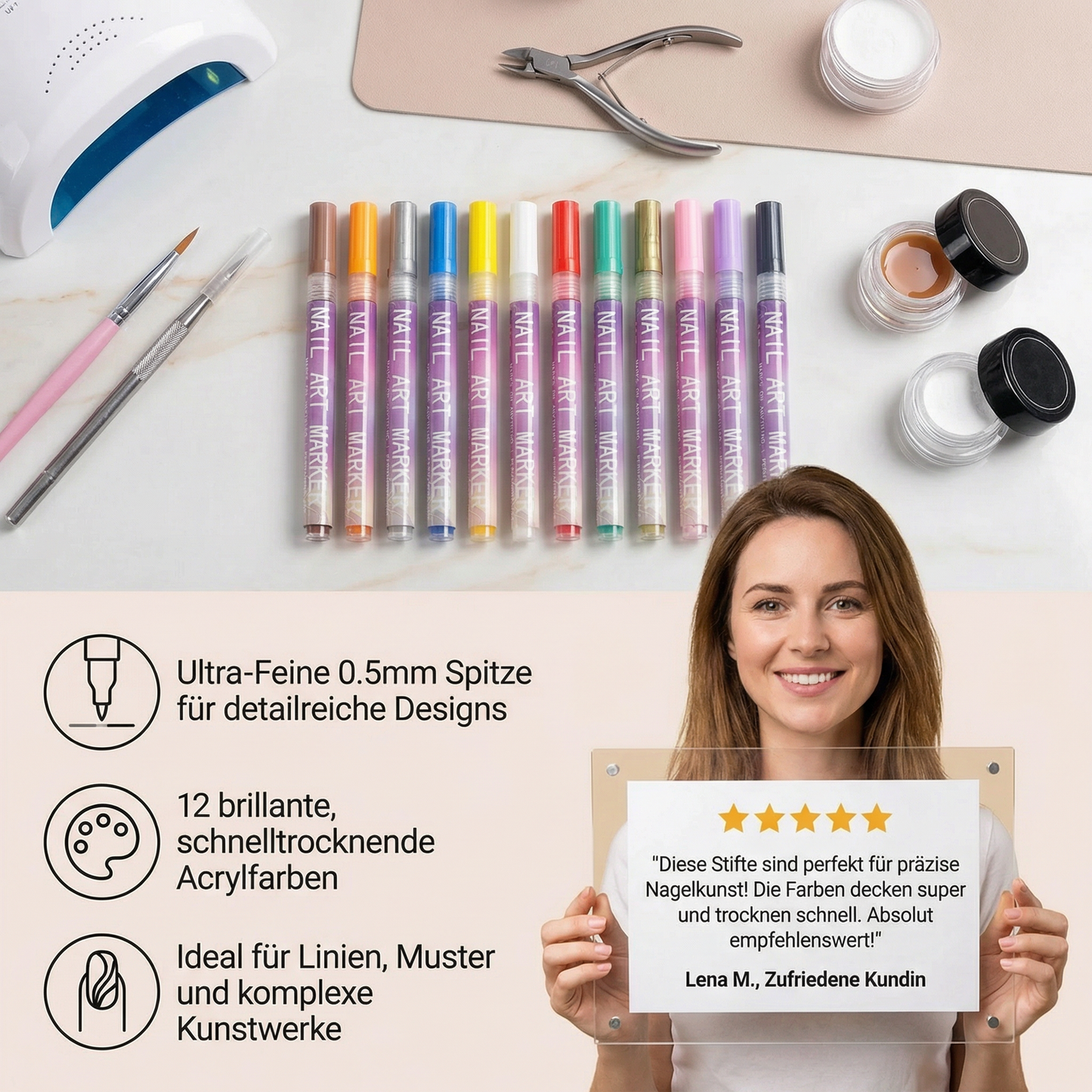Nail Art Marker Set mit Präzisionsspitze – Acrylmalstifte für feine Nageldesigns