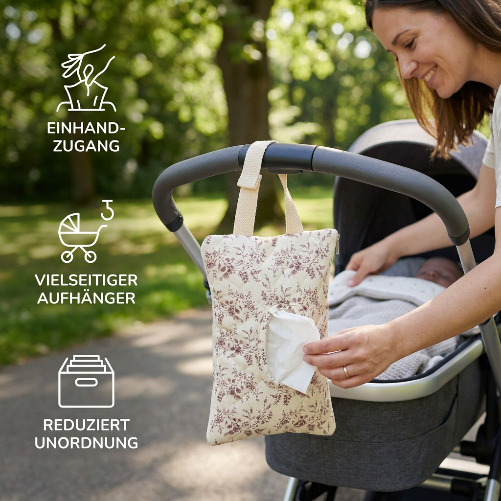 Hängender Taschentuchhalter für Kinderwagen, Babybett & Auto