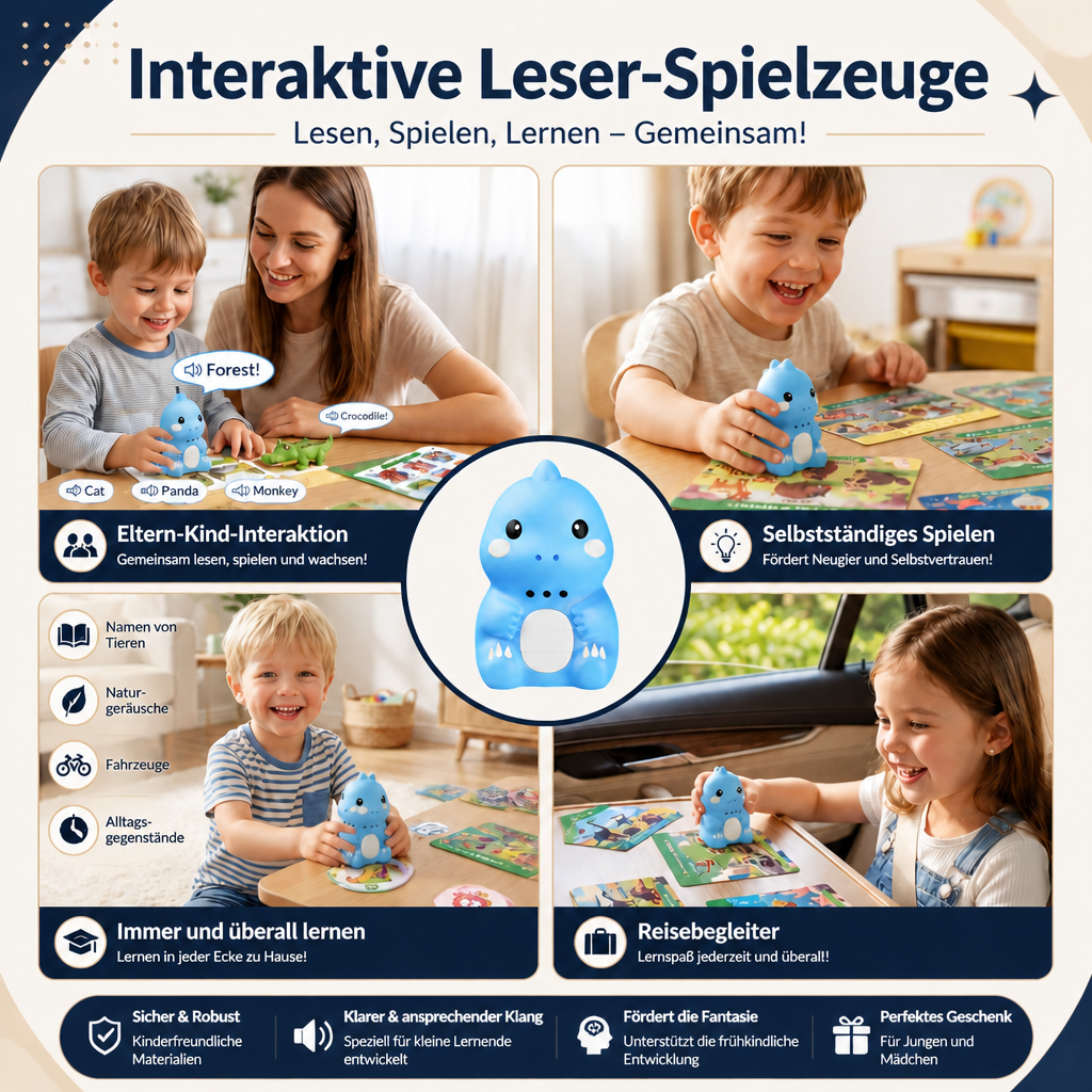 Interaktive Dinosaurier-Sprechkarten & Sticker – Montessori-Lernset für Phonetik & Sichtwörter