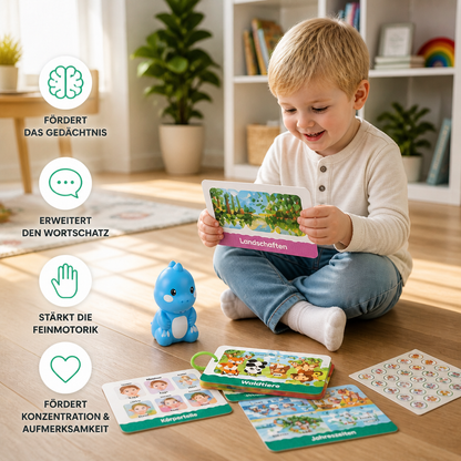 Interaktive Dinosaurier-Sprechkarten & Sticker – Montessori-Lernset für Phonetik & Sichtwörter