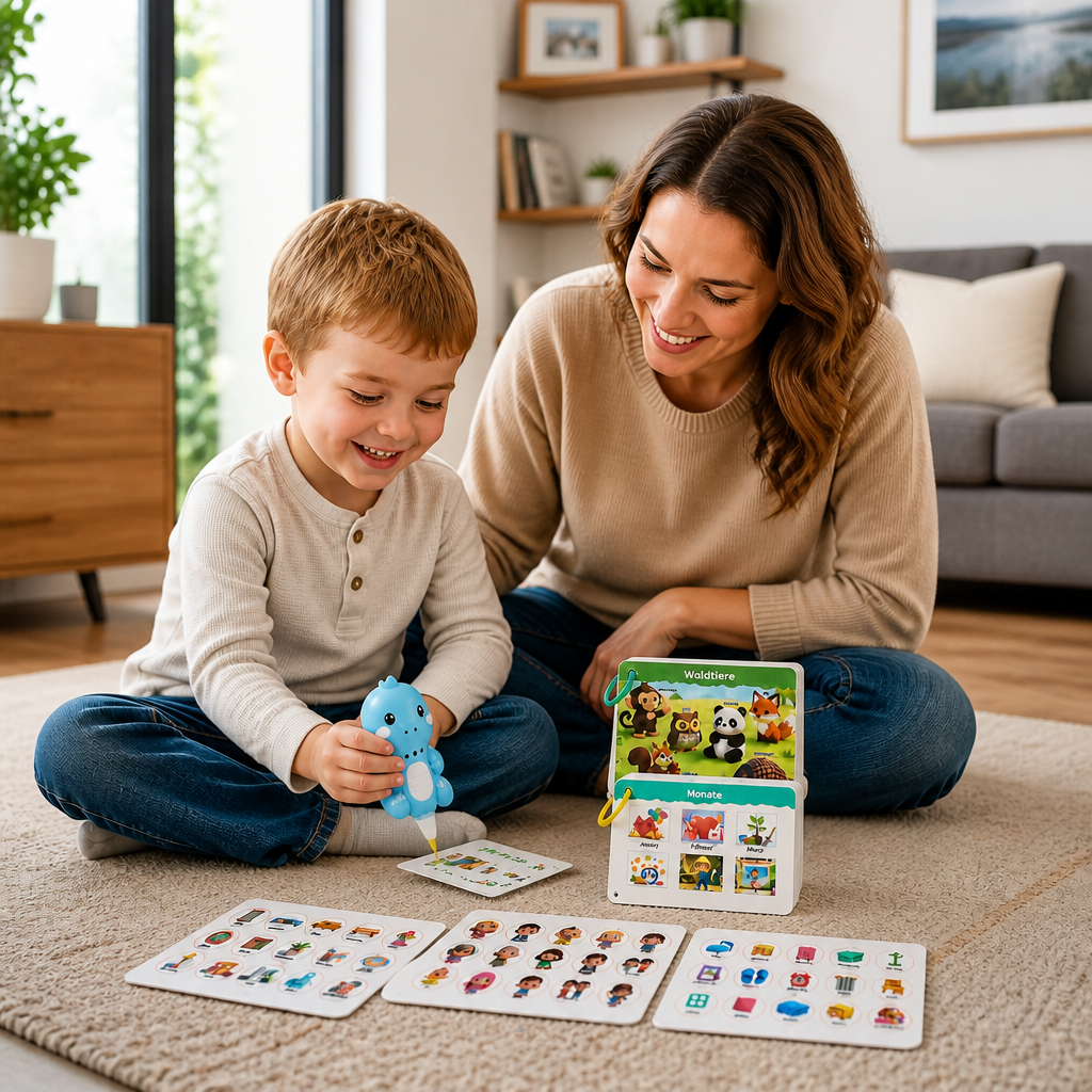 Interaktive Dinosaurier-Sprechkarten & Sticker – Montessori-Lernset für Phonetik & Sichtwörter