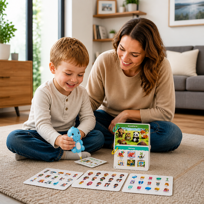 Interaktive Dinosaurier-Sprechkarten & Sticker – Montessori-Lernset für Phonetik & Sichtwörter