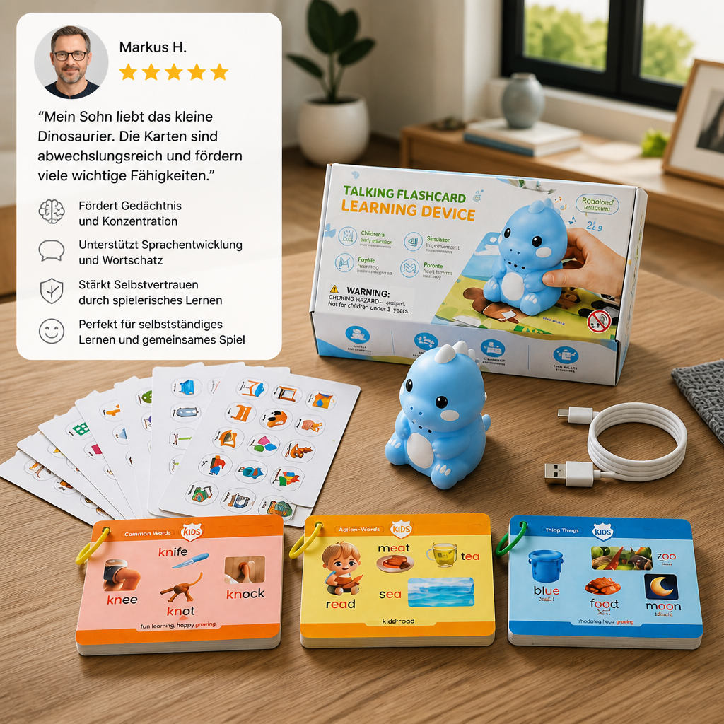 Interaktive Dinosaurier-Sprechkarten & Sticker – Montessori-Lernset für Phonetik & Sichtwörter