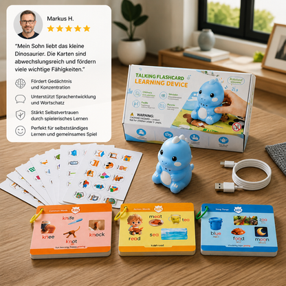 Interaktive Dinosaurier-Sprechkarten & Sticker – Montessori-Lernset für Phonetik & Sichtwörter