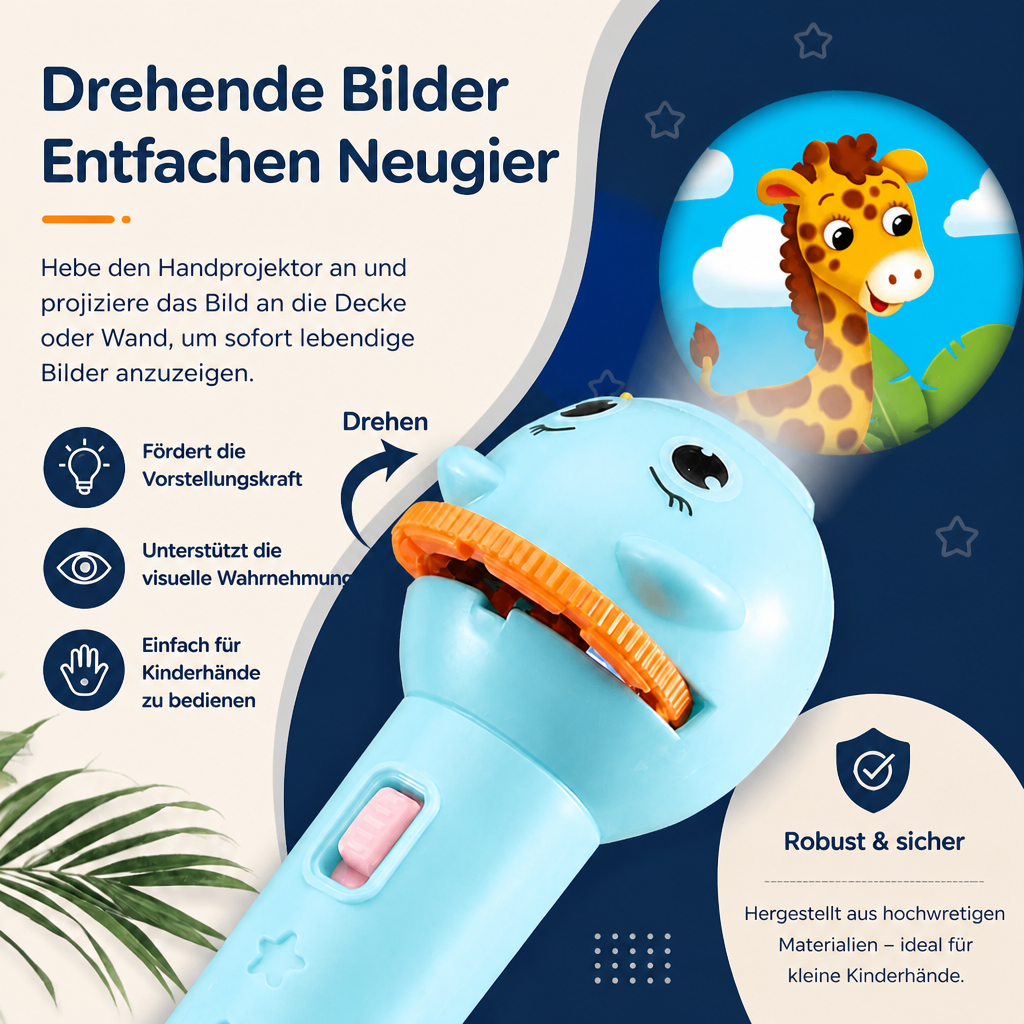 Kinder-Taschenlampe mit Gute-Nacht-Geschichten-Projektion