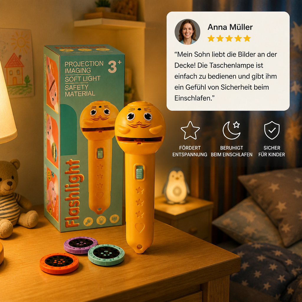 Kinder-Taschenlampe mit Gute-Nacht-Geschichten-Projektion