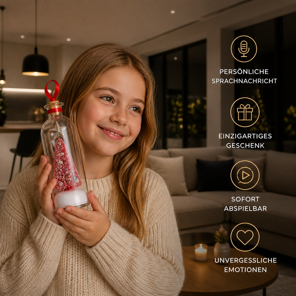 Aufnehmbare Weihnachtsbotschaft in der Flasche als Anhänger mit Sprachwiedergabe