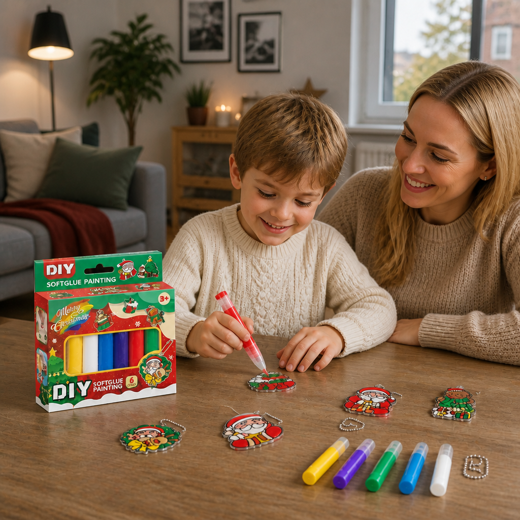 DIY-Weihnachtsanhänger-Bastelset mit kleberfreier Maltechnik für Kinder