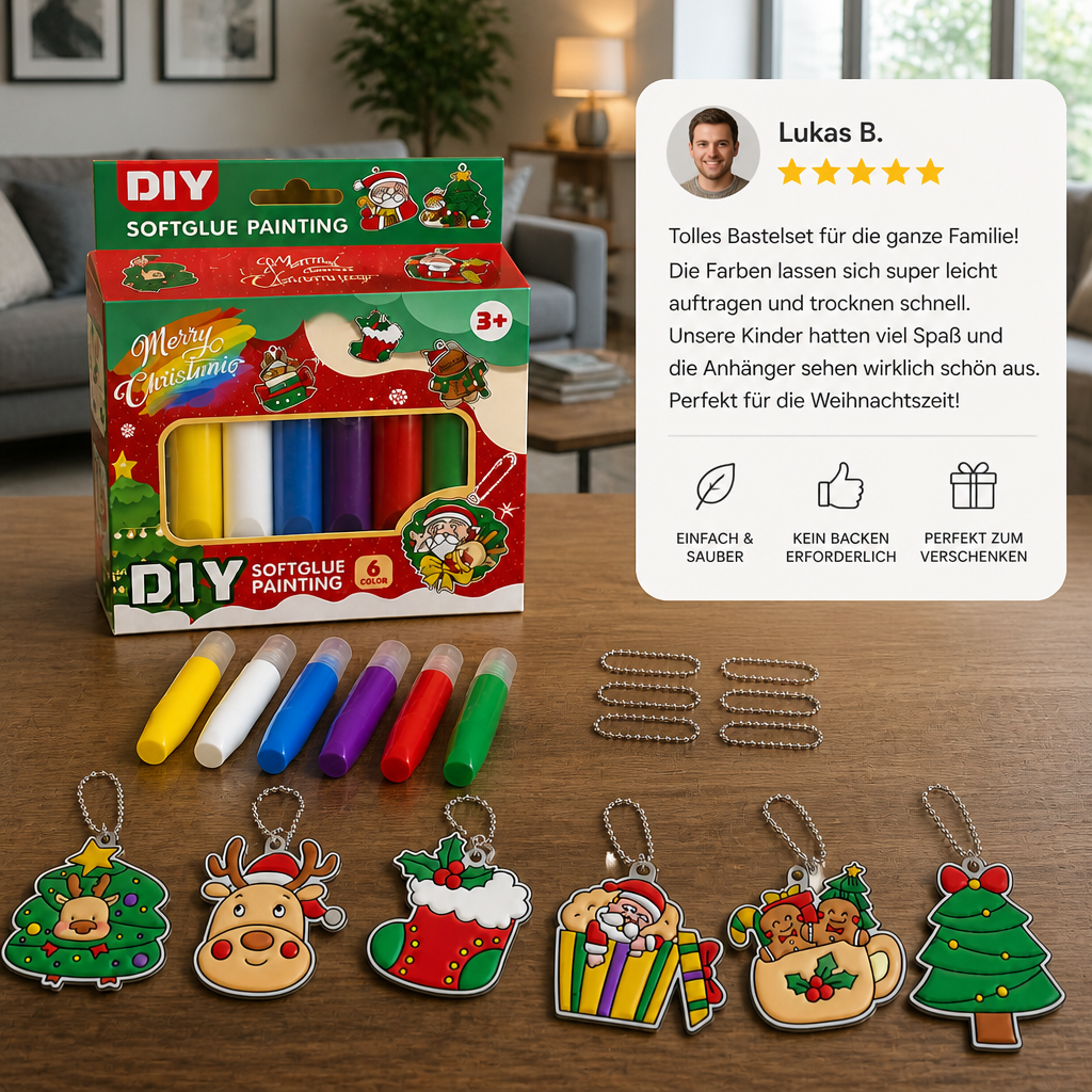 DIY-Weihnachtsanhänger-Bastelset mit kleberfreier Maltechnik für Kinder