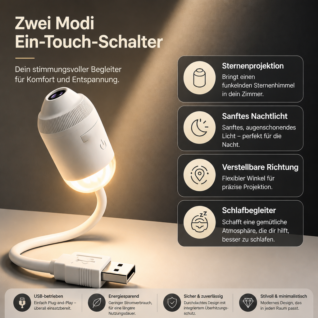 NightSky dimmbarer USB-Galaxieprojektor mit Sternen- & Auroraeffekten