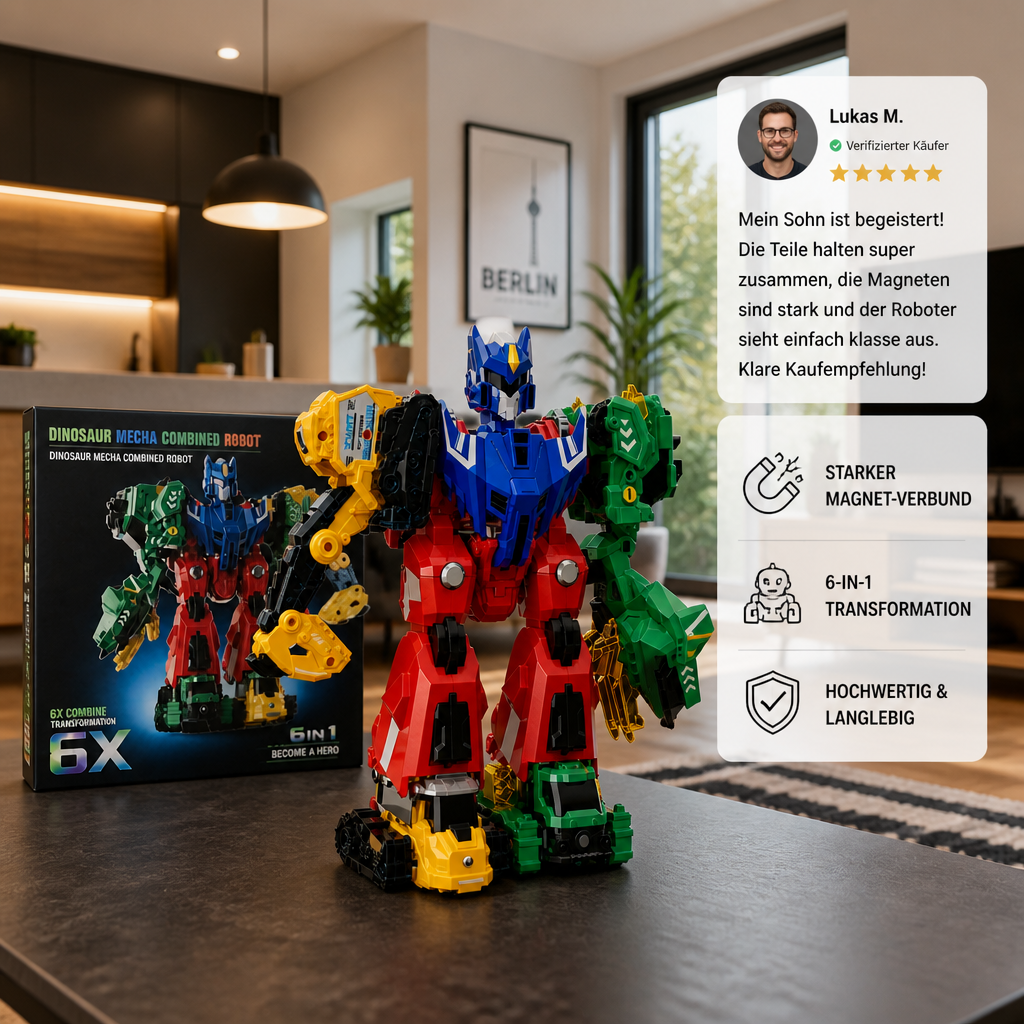 6-in-1 Magnetisches Verwandlungsspielzeug – Baue 6 Fahrzeuge, 3 Dinosaurier & 1 Roboter
