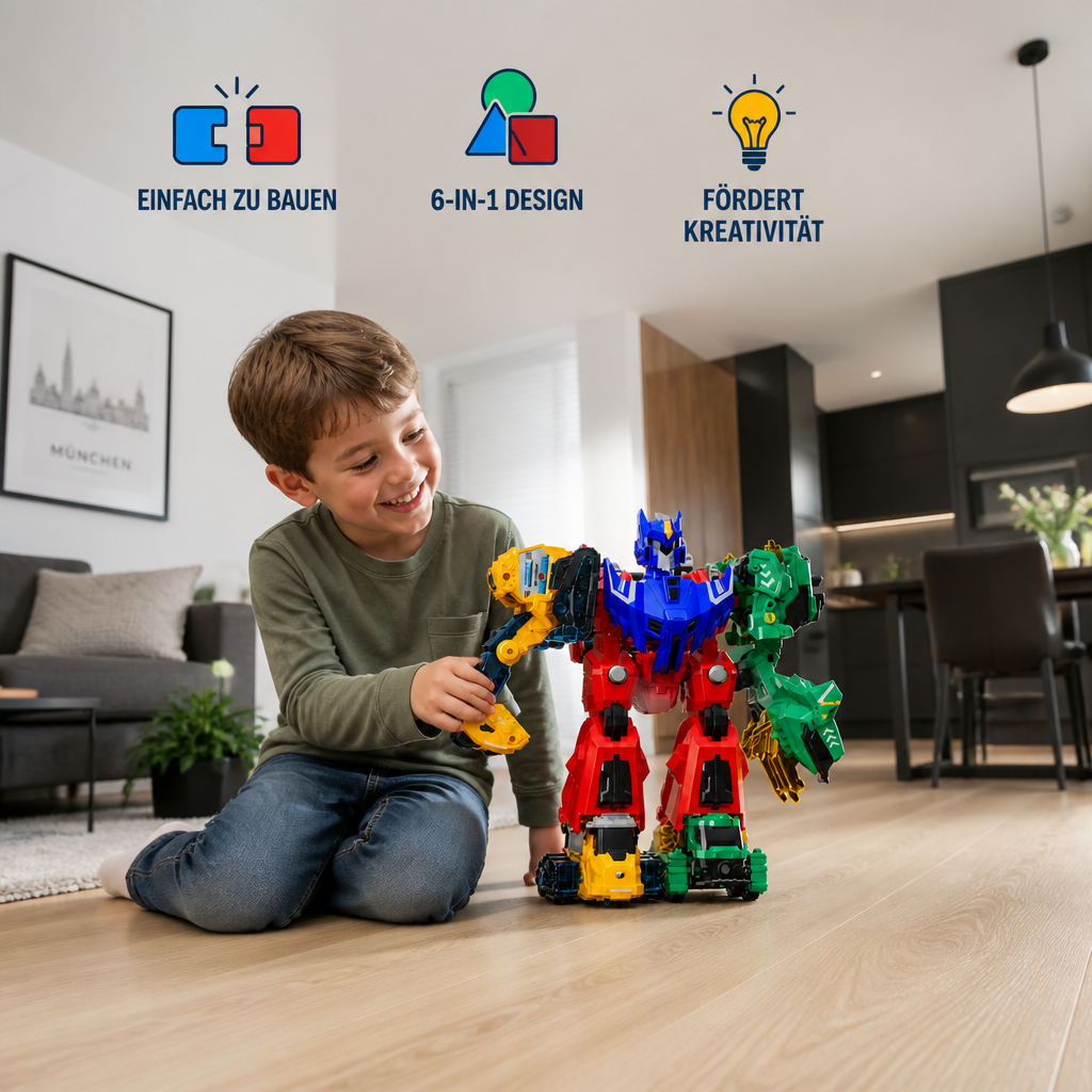 6-in-1 Magnetisches Verwandlungsspielzeug – Baue 6 Fahrzeuge, 3 Dinosaurier & 1 Roboter