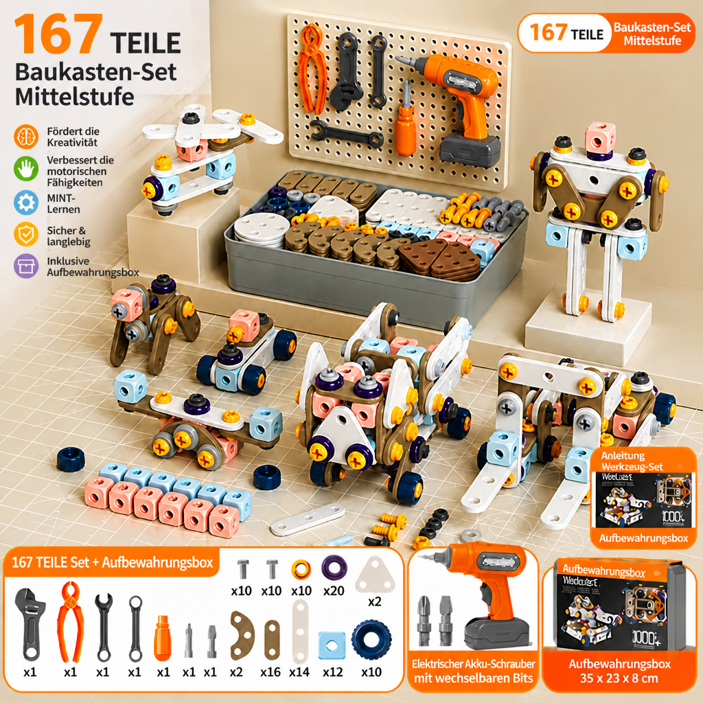 DIY-Werkzeugset für Kinder mit elektrischem Bohrer – MINT-Bauset