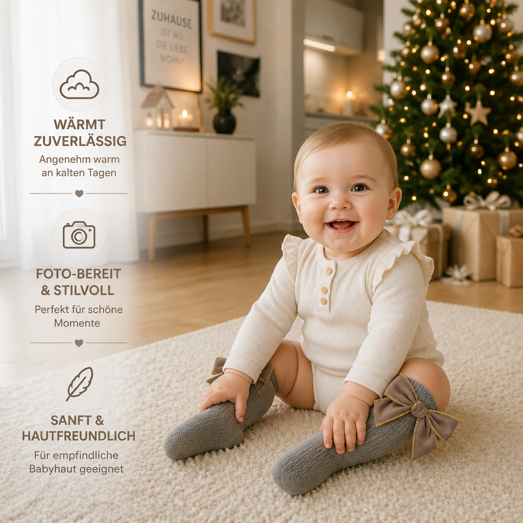 Weihnachtliche Kniestrümpfe für Baby-Mädchen mit Samtschleifen