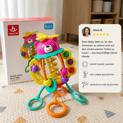 3-in-1 multisensorisches Beißspielzeug mit Zugschnüren, Rassel- & Regengeräuschen für Babys