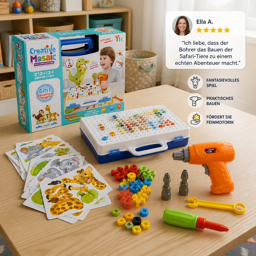 Safari-Tier-Bausteinset mit elektrischem Spielzeugbohrer für Kinder