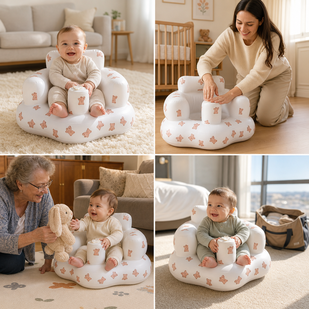 Aufblasbarer Baby-Bodensitz mit integrierter Pumpe – Tragbar & faltbar