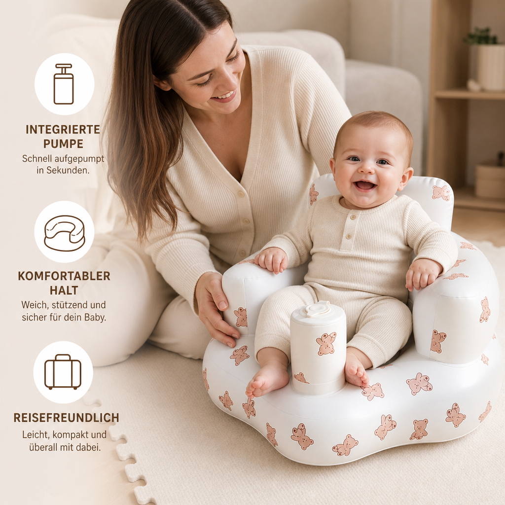 Aufblasbarer Baby-Bodensitz mit integrierter Pumpe – Tragbar & faltbar