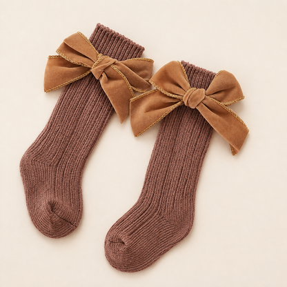 Weihnachtliche Kniestrümpfe für Baby-Mädchen mit Samtschleifen