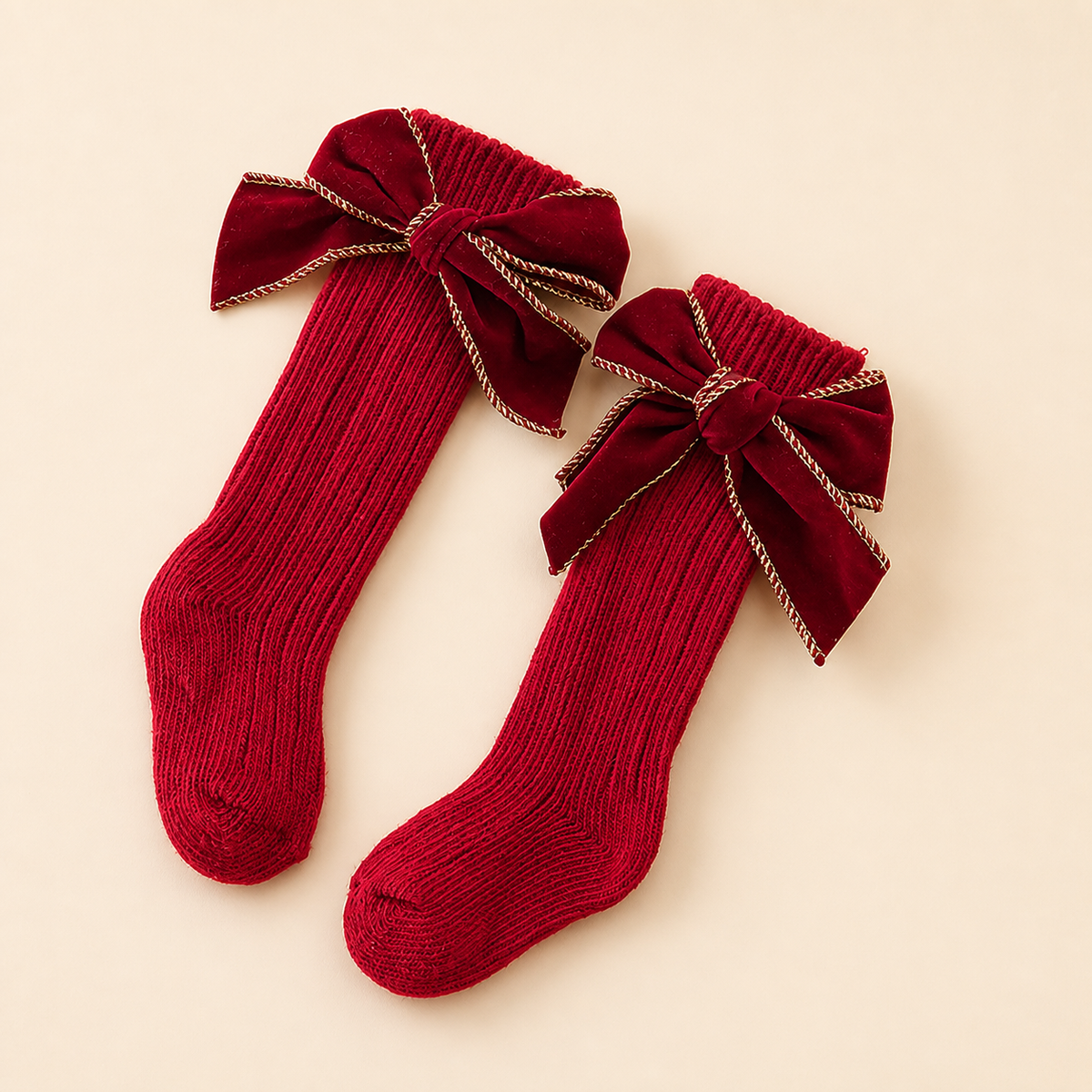 Weihnachtliche Kniestrümpfe für Baby-Mädchen mit Samtschleifen