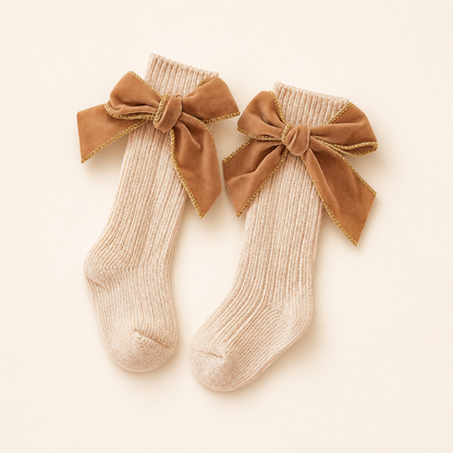 Weihnachtliche Kniestrümpfe für Baby-Mädchen mit Samtschleifen