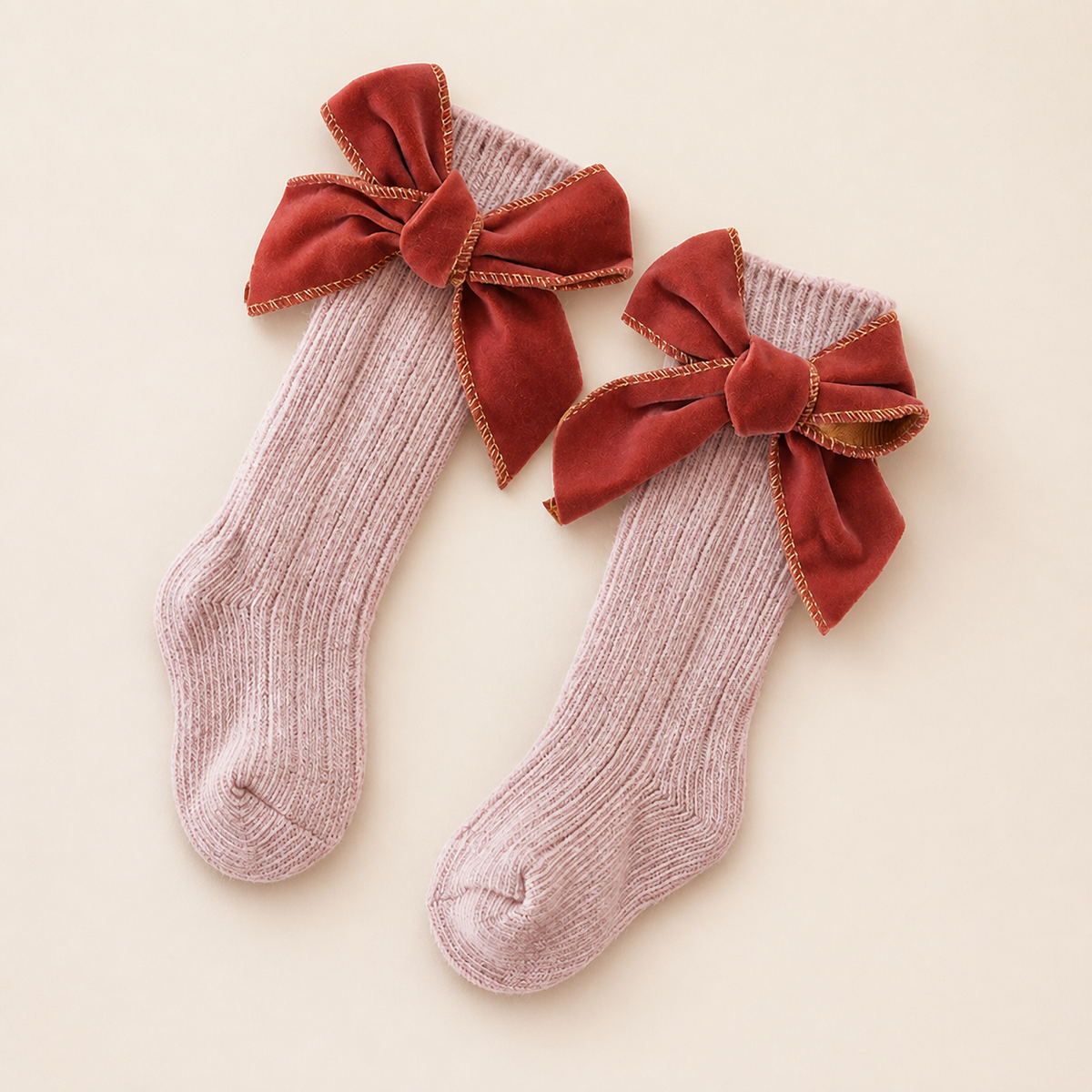 Weihnachtliche Kniestrümpfe für Baby-Mädchen mit Samtschleifen