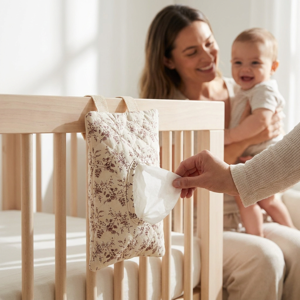 Hängender Taschentuchhalter für Kinderwagen, Babybett & Auto