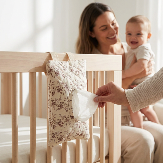 Hängender Taschentuchhalter für Kinderwagen, Babybett & Auto